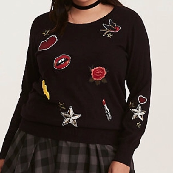 Embellished patches pullover sweater XL 1x black - Picture 2 of 2